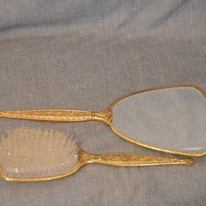 Vintage Matson Mirror, Brush, and Comb set  - Ormolo, Rose pattern